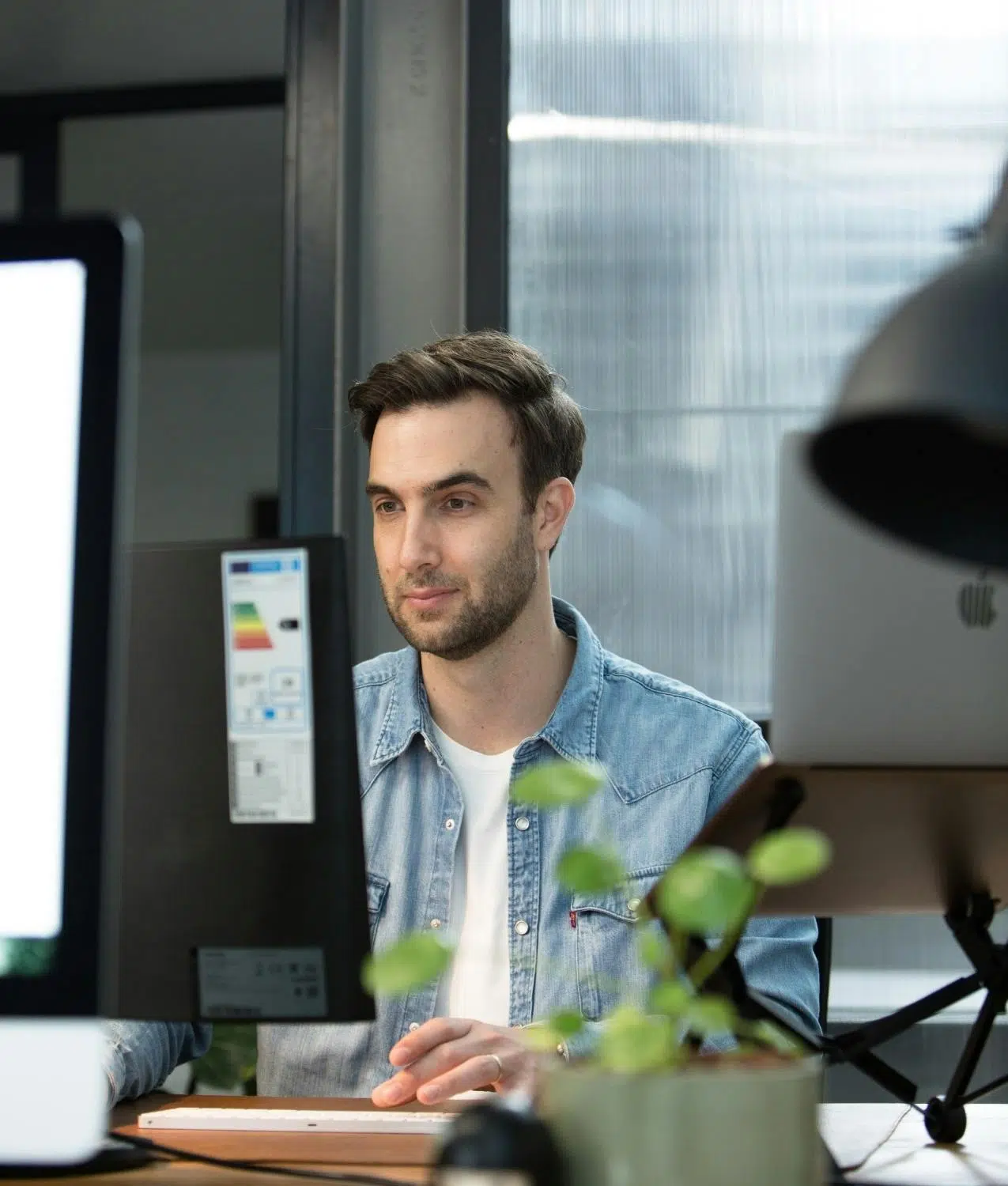 Julian working on his computer